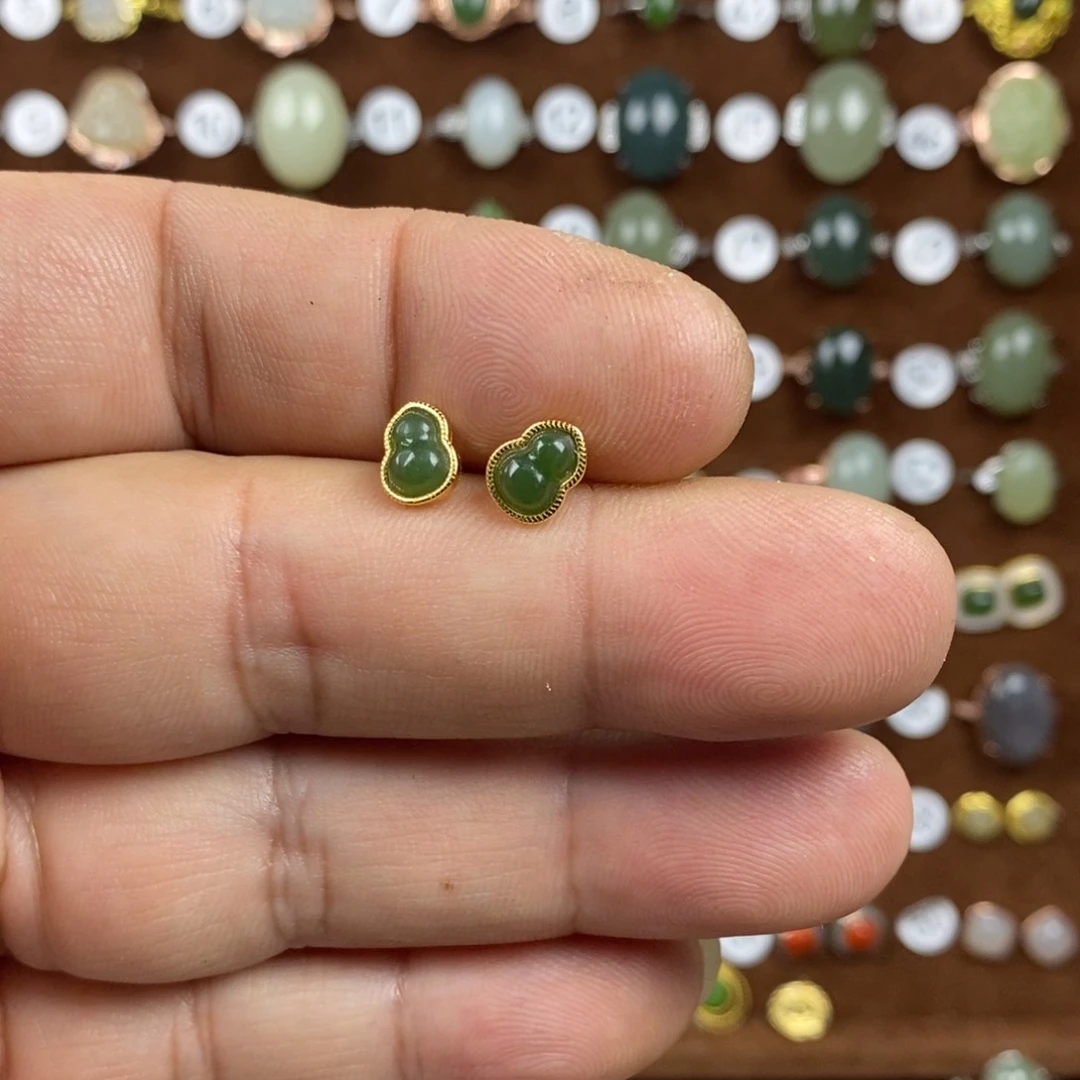 和田玉（碧玉）戒指银S925镀金镶嵌