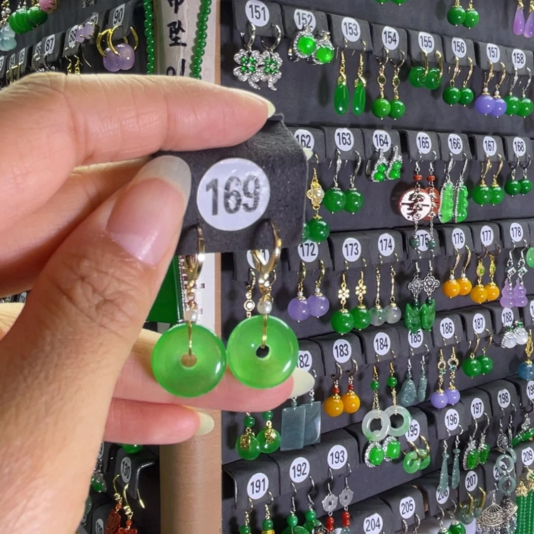 银S925镶嵌翡翠耳饰169