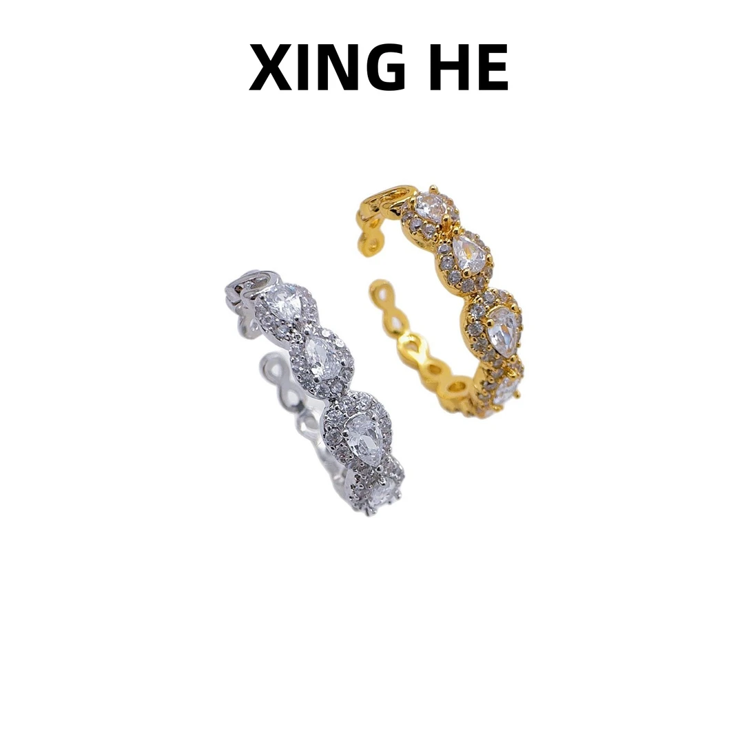 钛钢戒指 新款女锆石开口戒指小众时尚高级感满钻指环戒