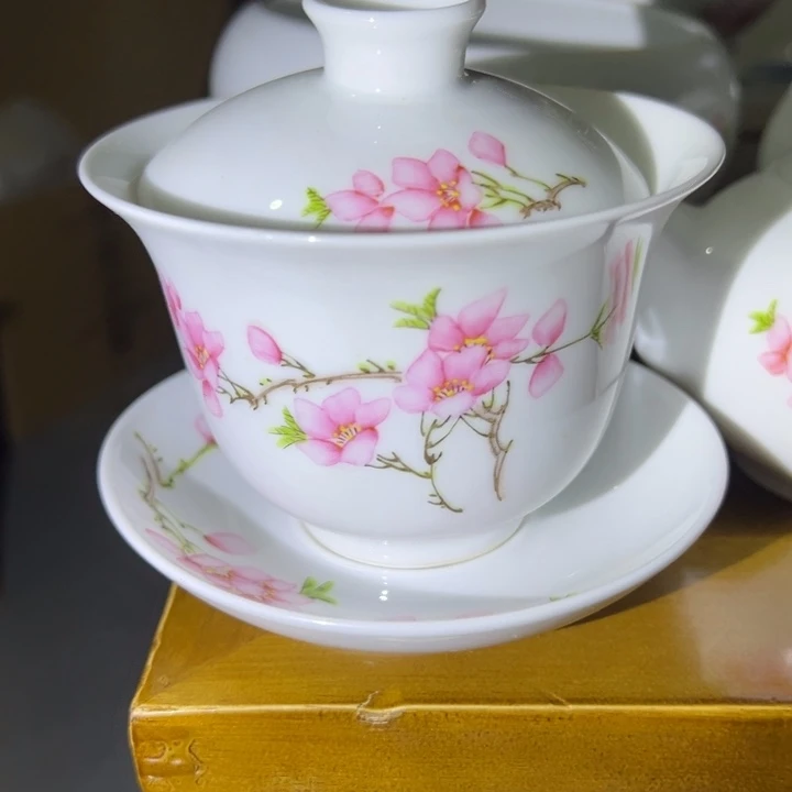 手工手绘三才盖碗