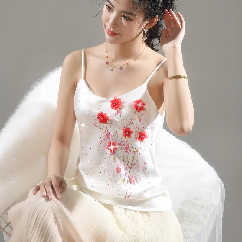 直销重工艺立体花朵性感白色吊带背心打底女内搭高端气质外穿百搭