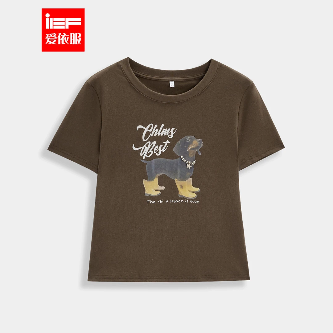 IEF/爱依服2025新款夏季棉T恤显瘦洋气高腰短款时尚修身印花韩版