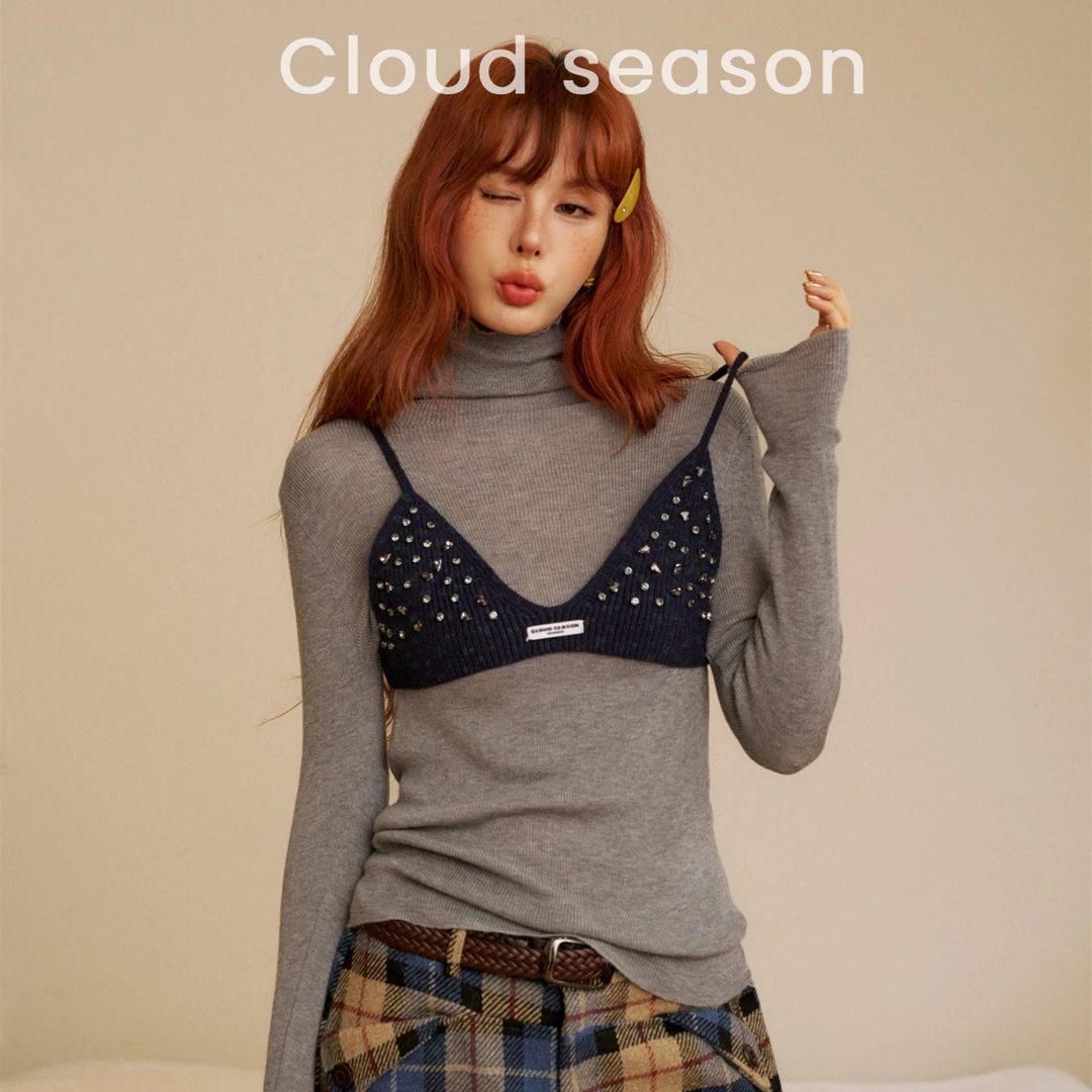 Cloud season背心叠穿真两件背心/t恤显瘦短款打底亮片假两件上衣