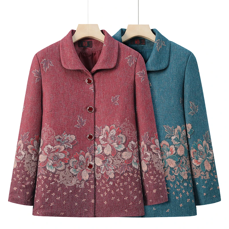 F161 妈妈装春秋款外套中老年纽扣开衫上衣外套奶奶气质显瘦外套