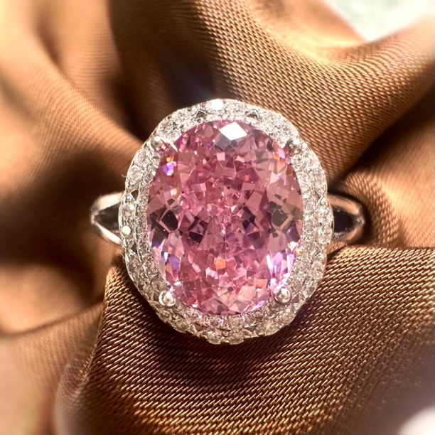 925银戒指 粉色8*10戒指  尖晶女戒彩色超闪多色尖底时尚百搭超美