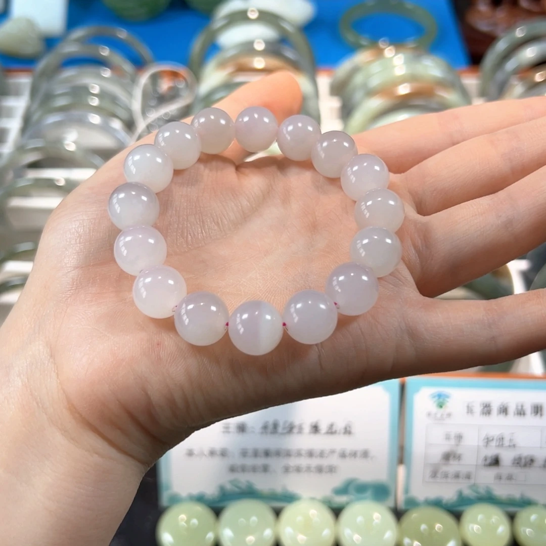 未镶嵌手串和田玉卡12冰藕粉