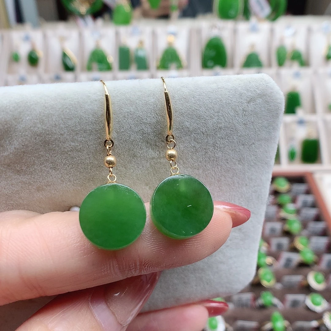 和田玉（碧玉）18K金镶嵌耳饰12