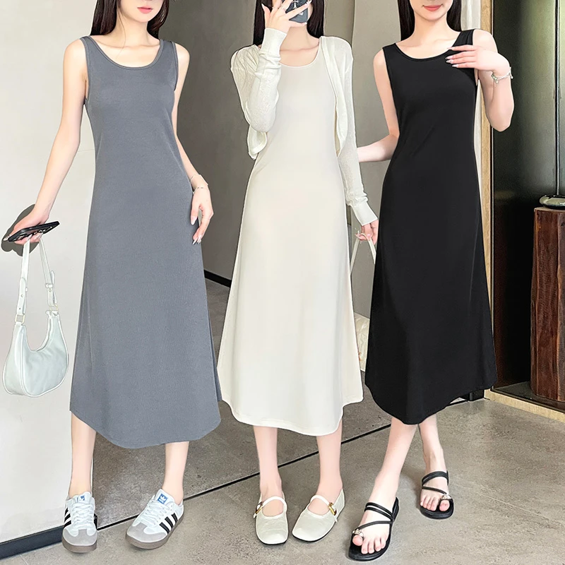 设计感显瘦背心裙女2025春季中长款内搭针织裙简约休闲垂感连衣裙
