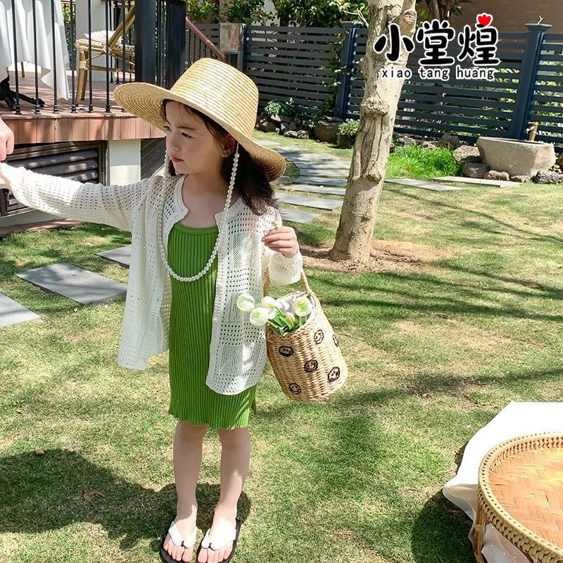 防晒春夏女童开衫针织冰丝薄款女孩透气洋气韩版休闲连衣裙