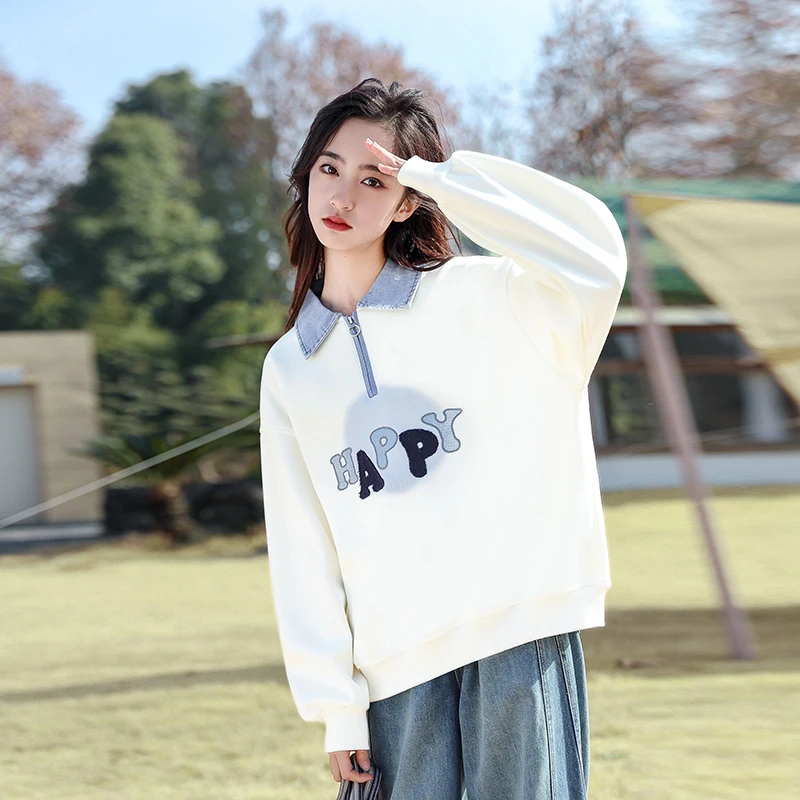 《童装品牌断码清仓直播》2025女大童春季字母绣花卫衣25040