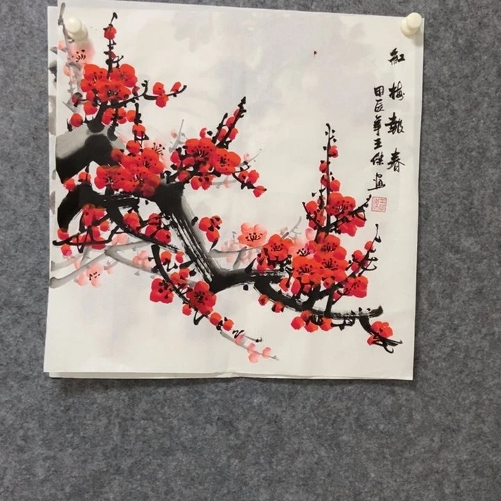 国画梅花50厘米斗方