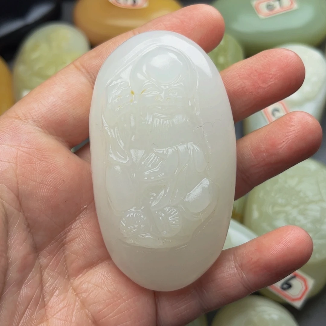 心***燕石材方解石手把件寿星