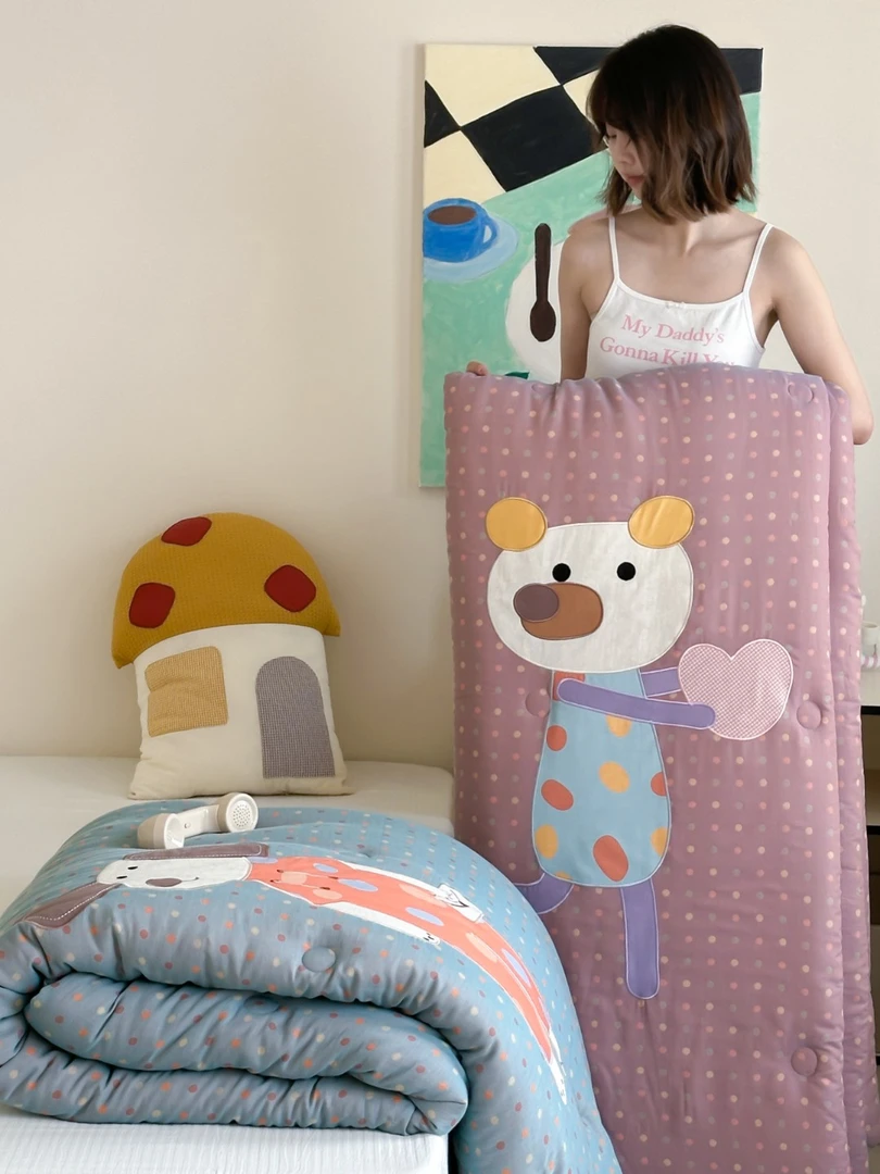 新款-全棉色织双层纱纯棉贴布绣工艺春秋被四季款可机洗柔软亲肤