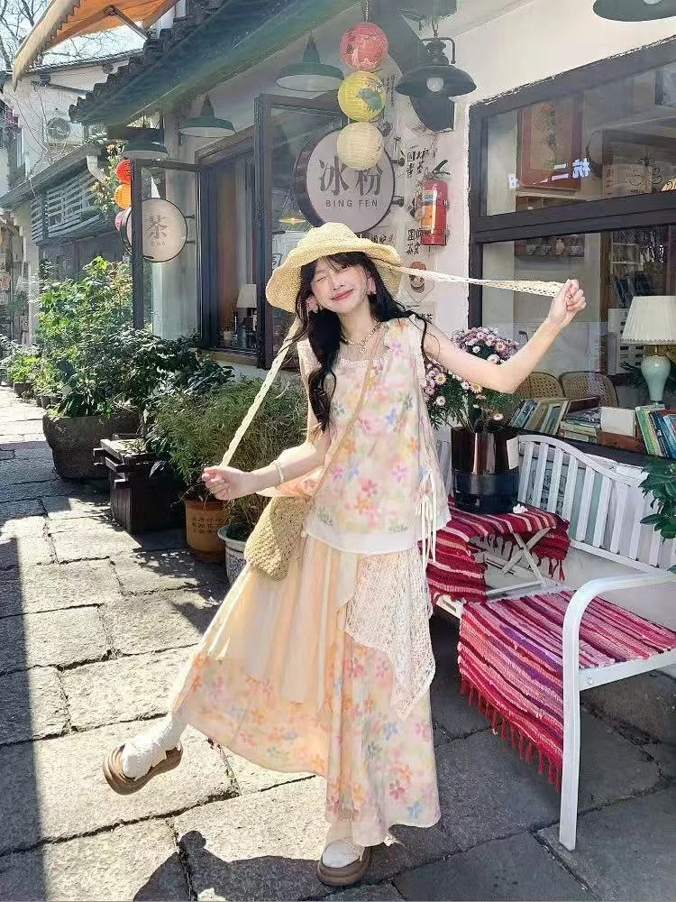 A4-4粉杏色“如梦”背心半身裙套装（5398/2531）