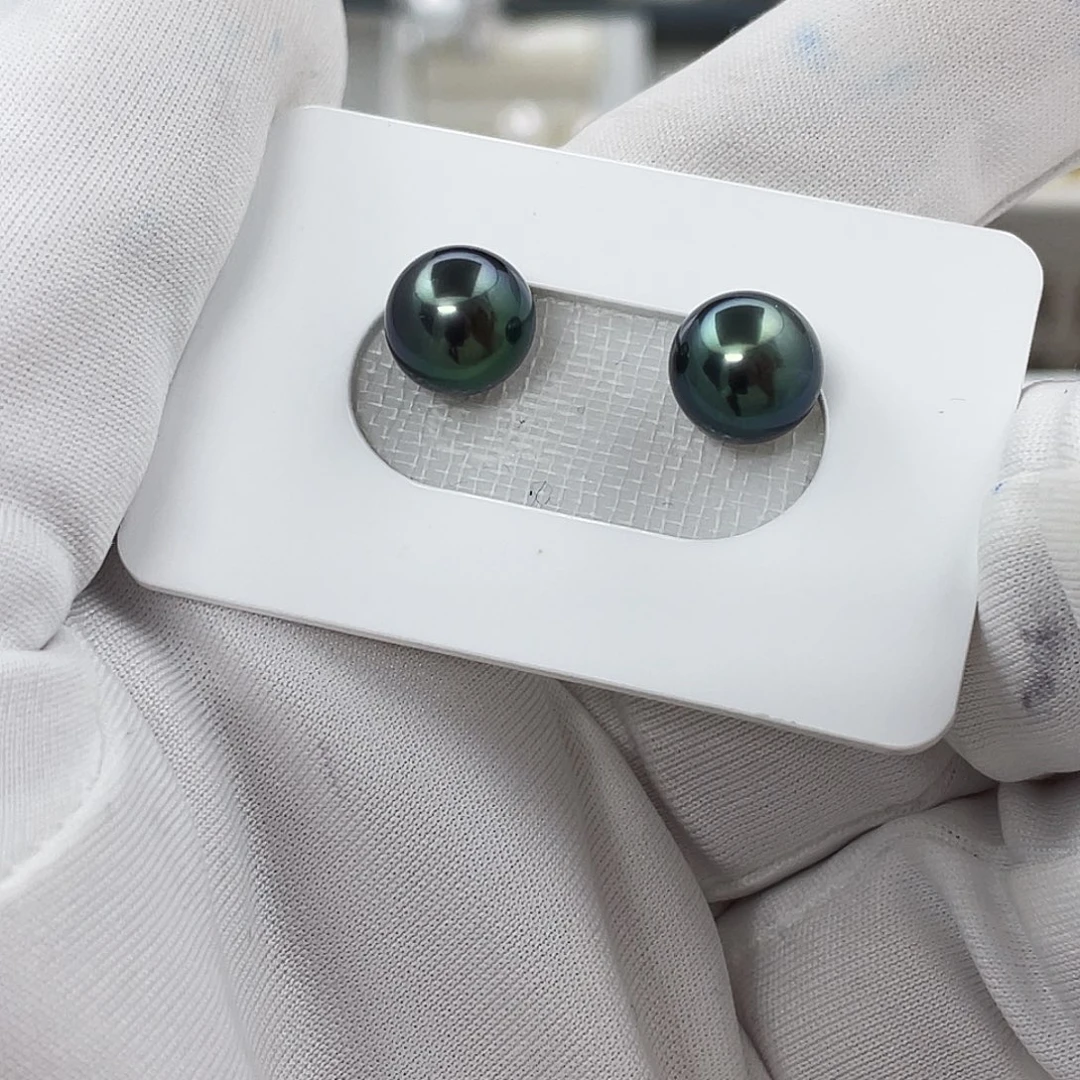未镶嵌海水珍珠耳饰孔雀绿8.9mm