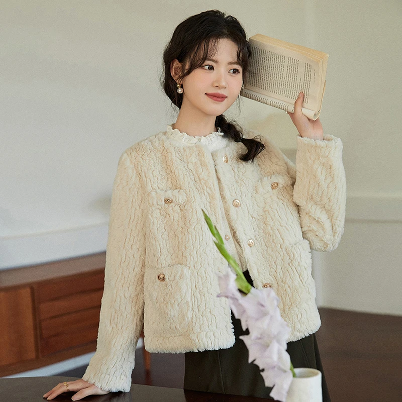 【主推：浅卡其】法式小香风仿羊羔毛外套女冬2024新款高级感