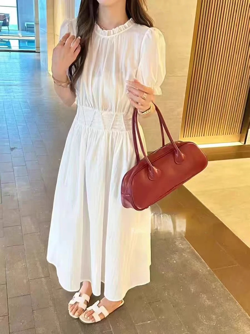 清新甜美木耳花边拉链连衣裙（2583）