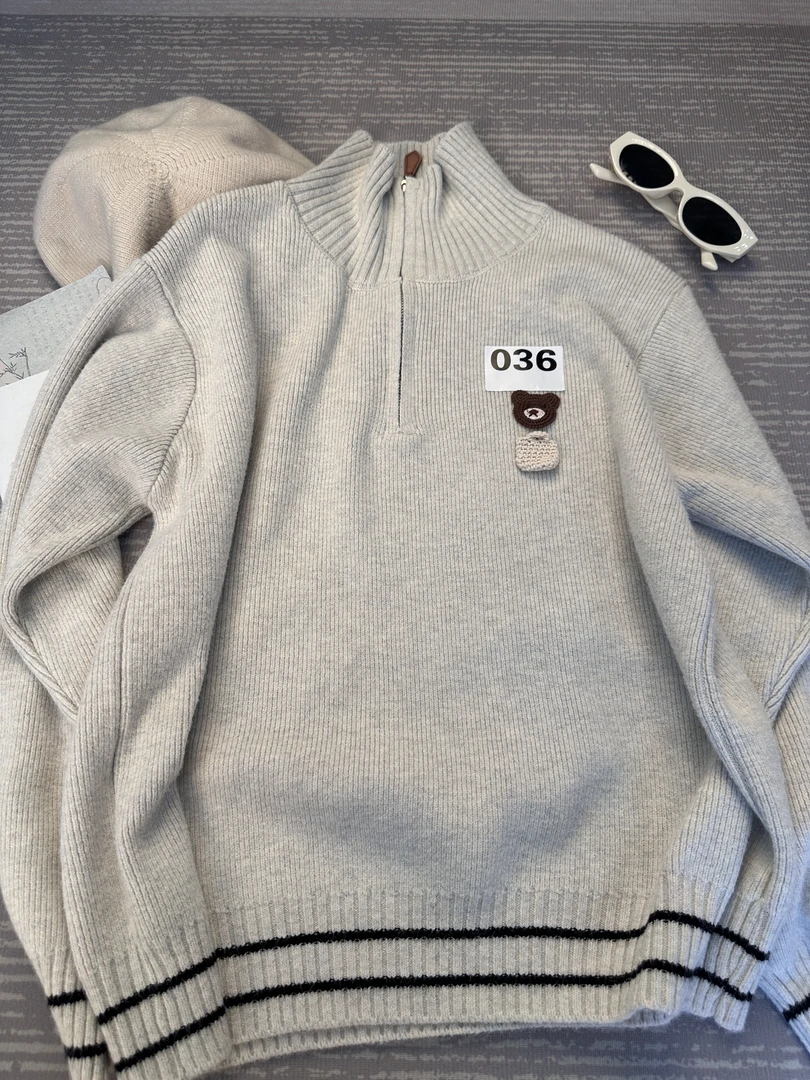 网红加厚高领毛毛针织衫保暖韩版条纹针织长袖女 036