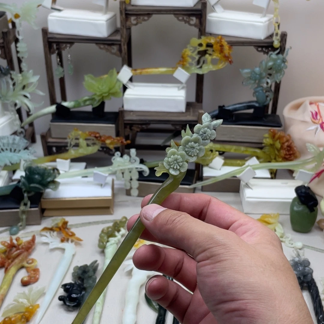 蛇纹石玉合金发饰发簪