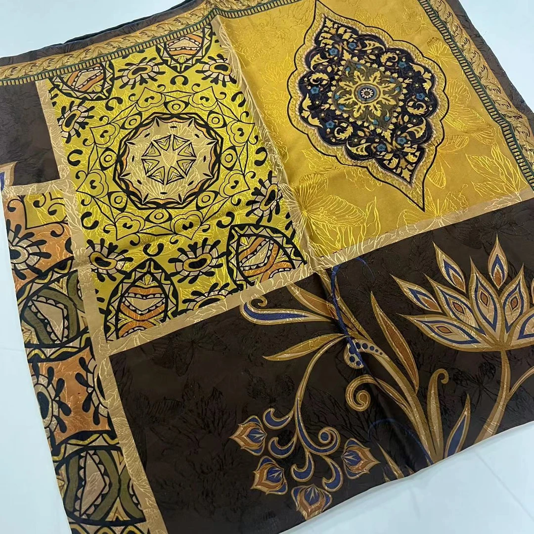 140香云纱方巾-弦清金繁 42姆湖丝135cm丝巾