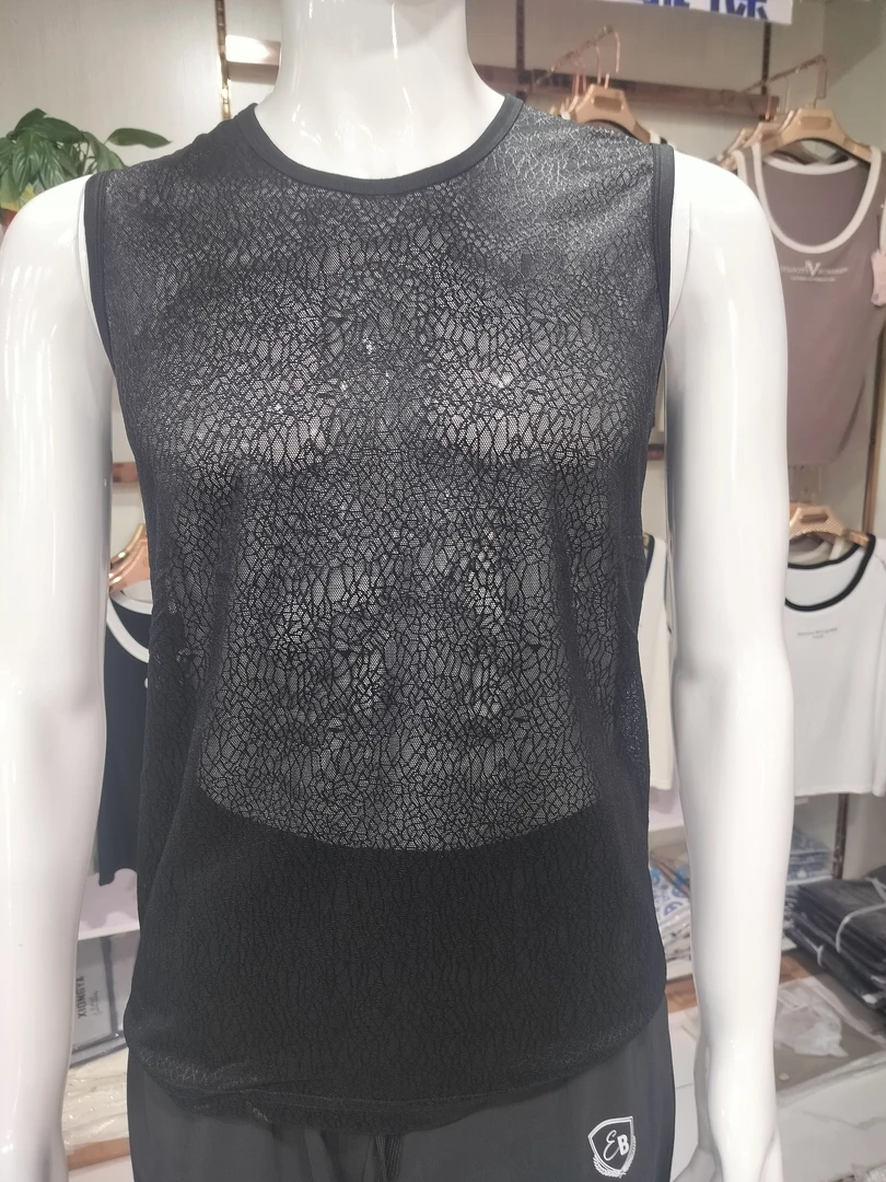 8338网纱男子夏季高弹健身上衣训练柔软运动性感透明宽肩T恤