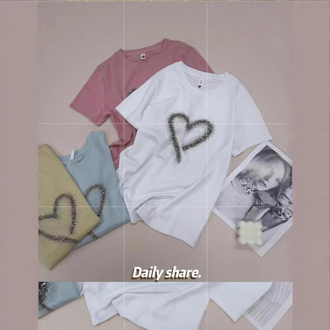 BLANCO Y NEGRE爱心t恤女2025夏季设计感时尚短袖百搭圆领上衣