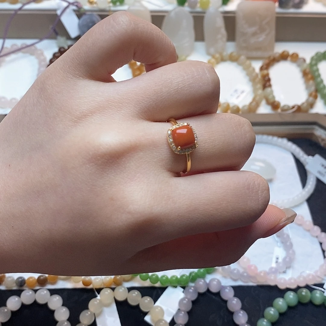 南红玛瑙戒指银S925镶嵌南红开口戒