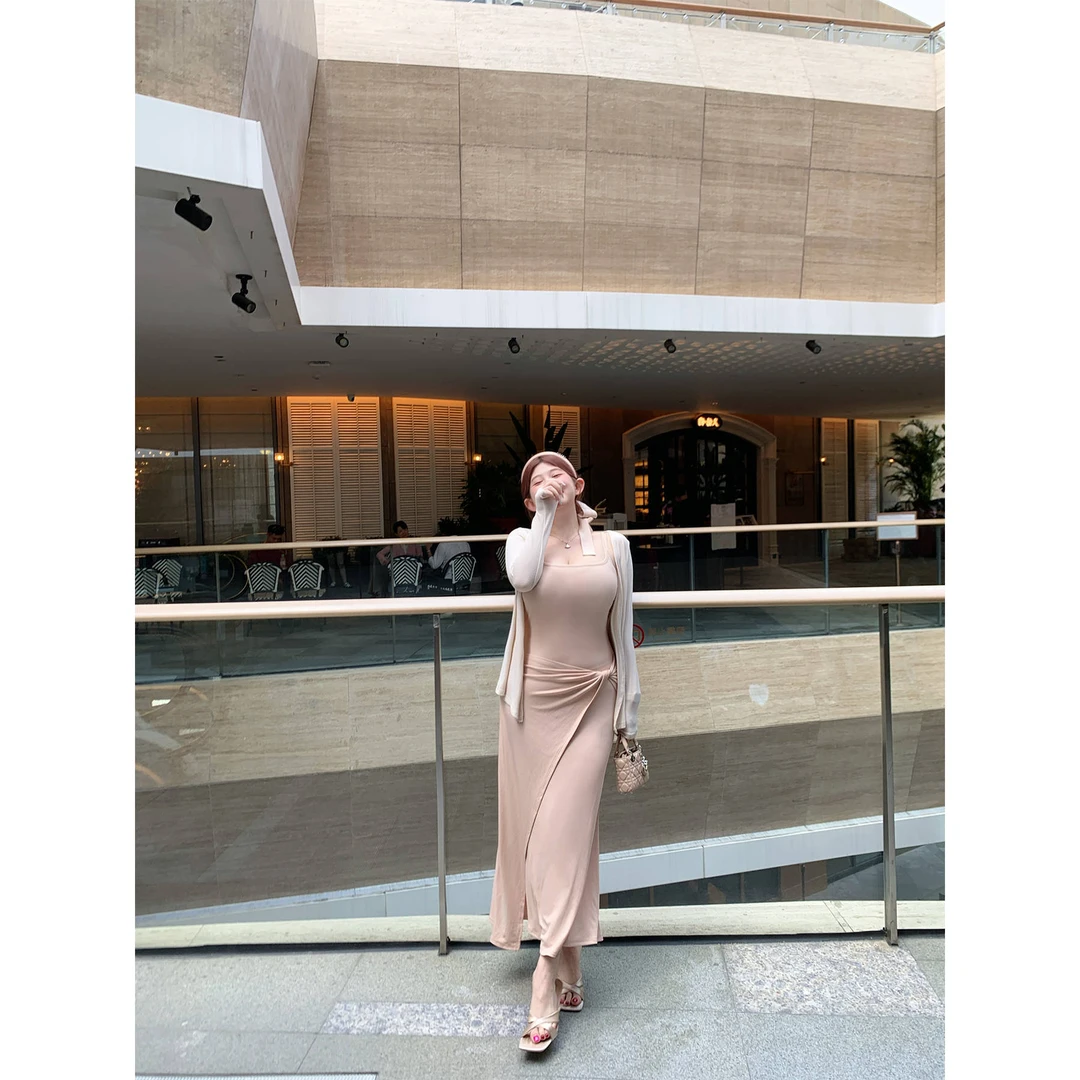 王者裙新料4.0!!【塑形3倍冰爽!!!·新桃橘裸粉色】微胖连衣裙女2819