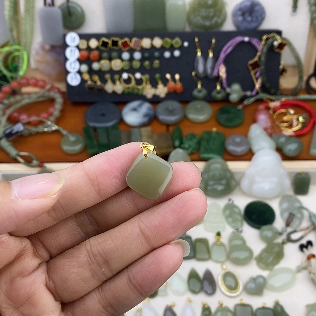 和田玉银S925镶嵌吊坠(不含链)