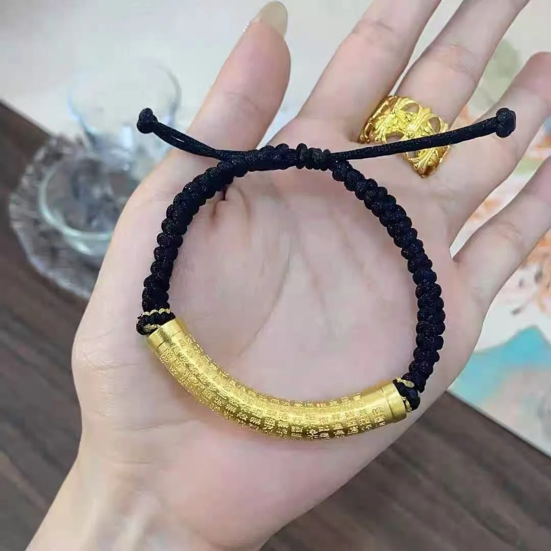 合金手链 多规格休闲风金色百福心经弯管手绳手工古法时尚情侣