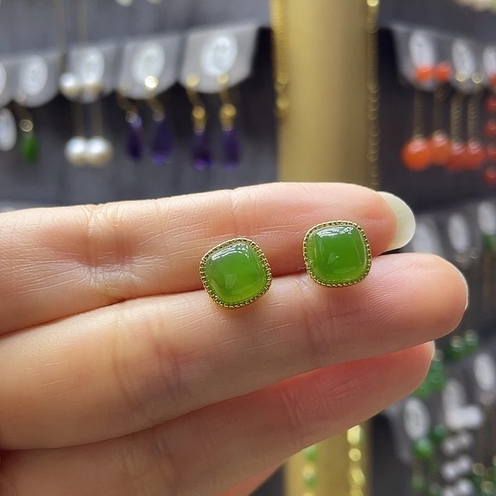 和田玉银S925镶嵌耳饰