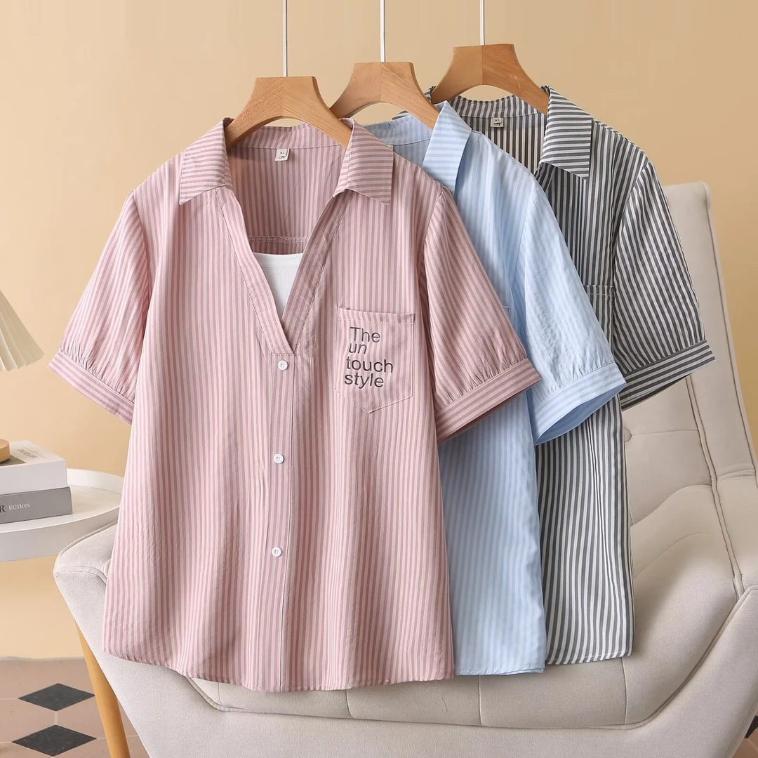 大码胖mm设计感假两件宽松显瘦衬衫女夏季新款时尚百搭减龄上衣