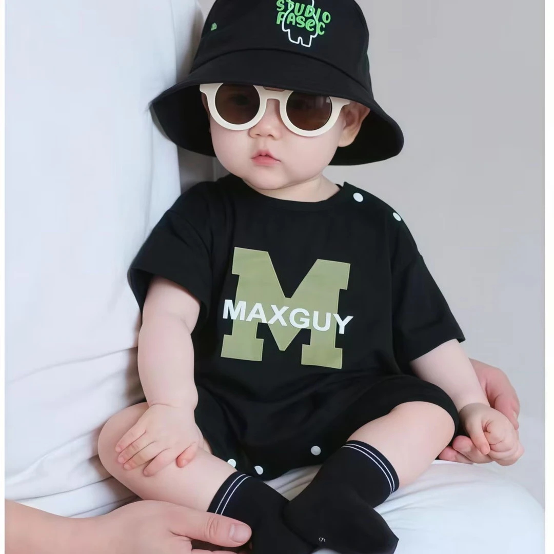 婴儿衣服夏季薄款韩版婴幼儿休闲字母连体衣男宝宝夏装洋气外出服