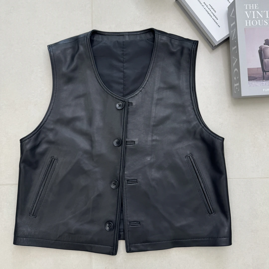 2025短款皮衣复古通勤马甲黑色网红复古秋季秋冬