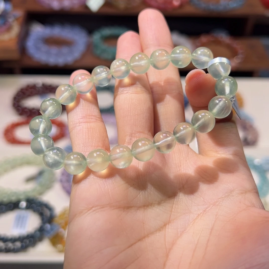 葡萄石未镶嵌手链8m高冰高透天花板级绿葡萄石