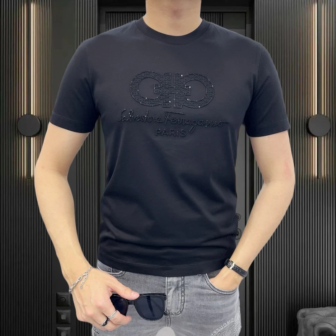 路约威格欧洲站夏季短袖T恤男士休闲圆领个性刺绣舒适透气短袖T恤