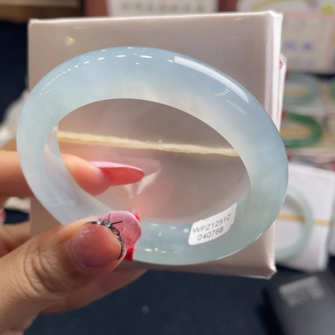 翡翠未镶嵌手镯21号 50.4正圈冰川蓝