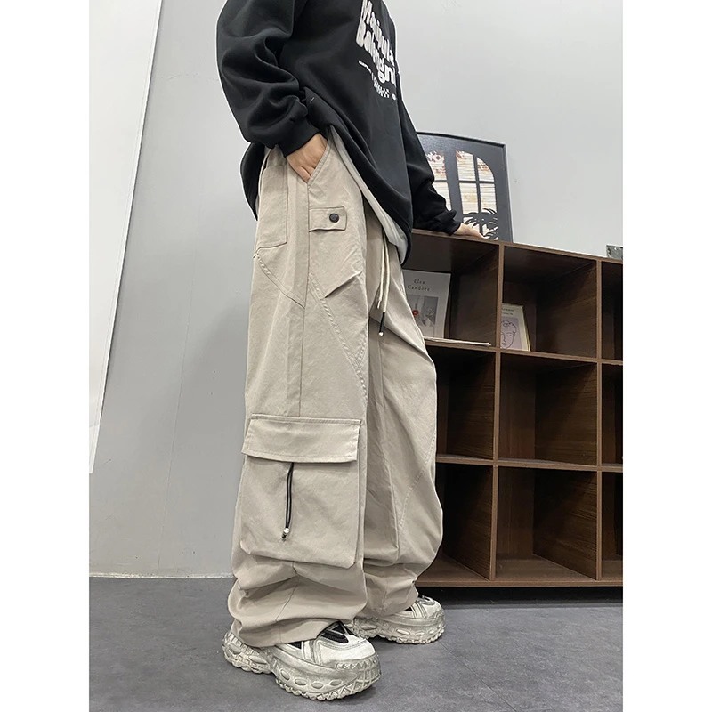 2025青少年窄版男裤秋季抽绳高腰宽松工装裤大口袋弹力伞兵裤2584
