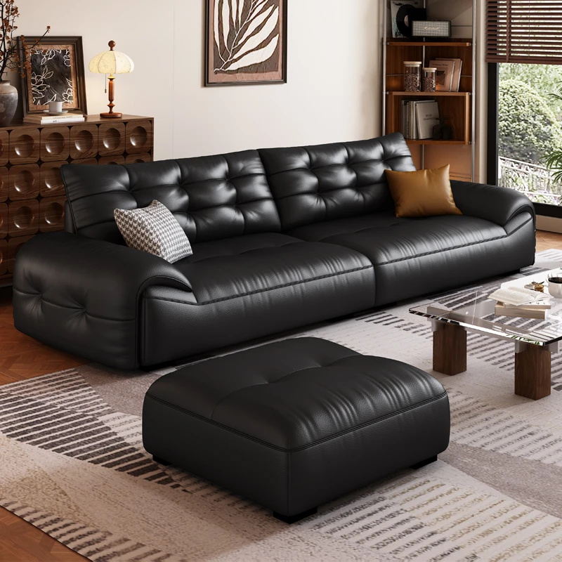 法式复古头层牛皮真皮沙发客厅2025新款直排沙发真皮沙发头层牛皮