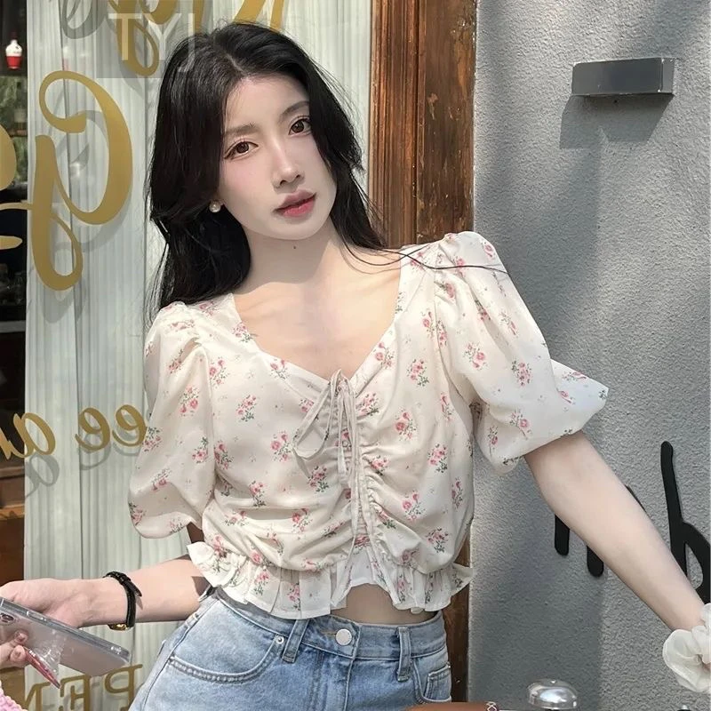 夏季碎花衬衫法式