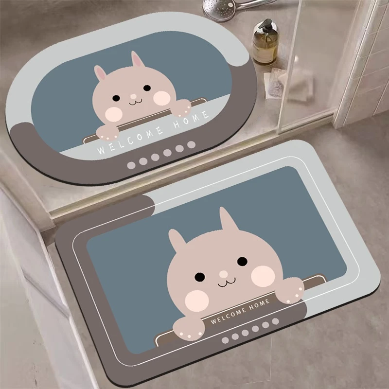 俏虎蓝底小兔浴室卫生间门垫厨房吸水防滑脚垫松驰感地垫家用卡通