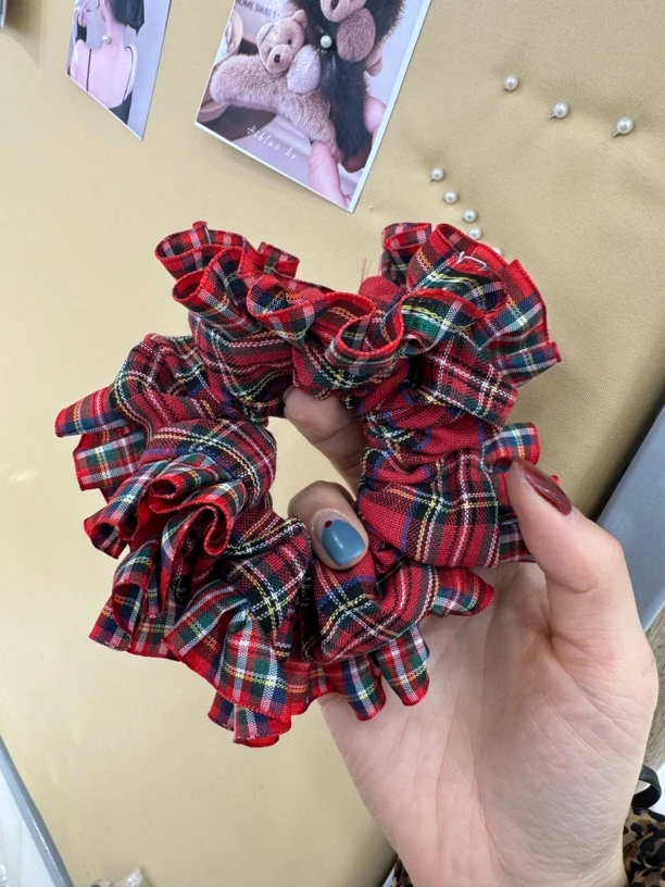 韩系发圈红色格子