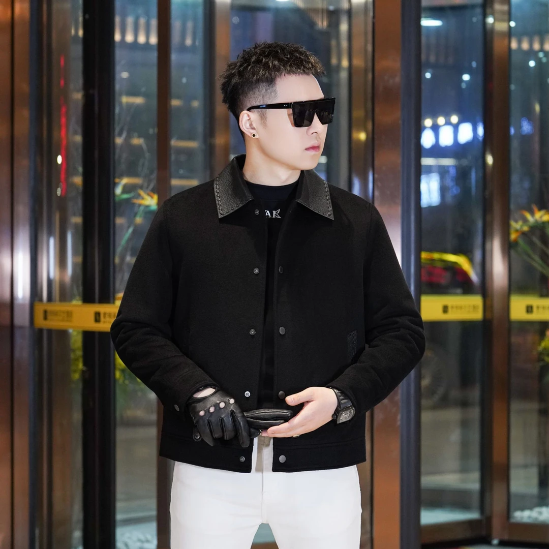 【羊毛夹克】2025冬季新款男士羊毛拼皮短款外套时尚百搭保暖鹅绒服