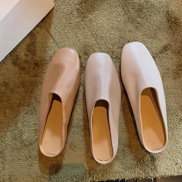 韩版新款软皮包头一脚蹬舒适穆勒鞋夏季外穿法式软底平底半拖鞋女