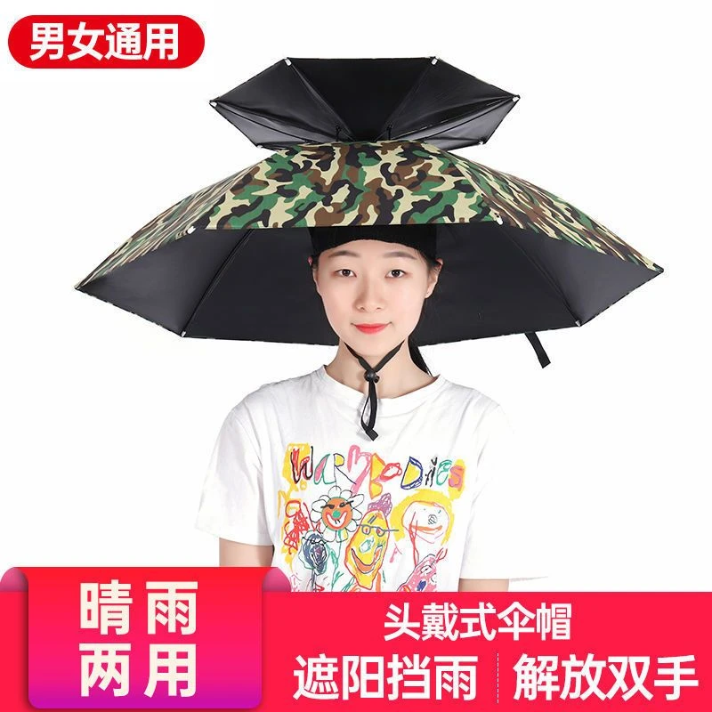【伞帽头戴太阳伞】伞帽头戴雨伞帽子钓鱼头戴太阳伞户外采茶环卫防
