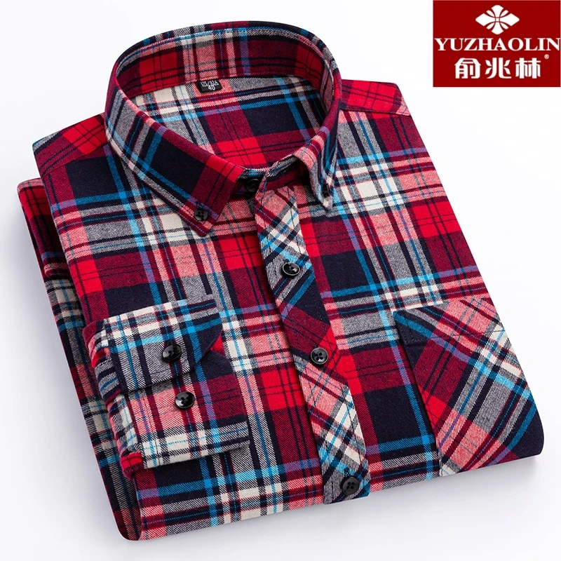 YUZHAOLIN/俞兆林俞兆林纯棉磨毛男士长袖休闲外穿新款春秋季衬衣