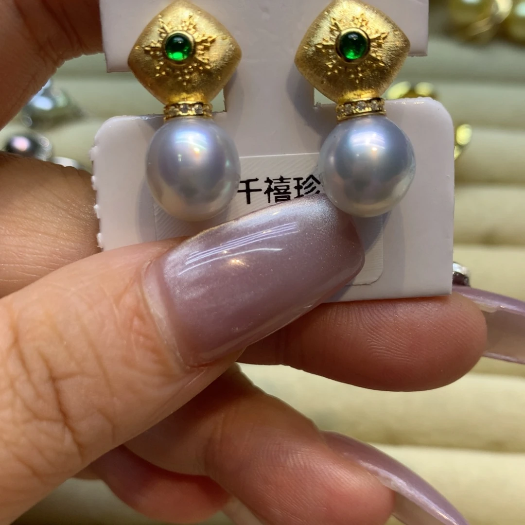 银S925镶嵌耳饰海水珍珠