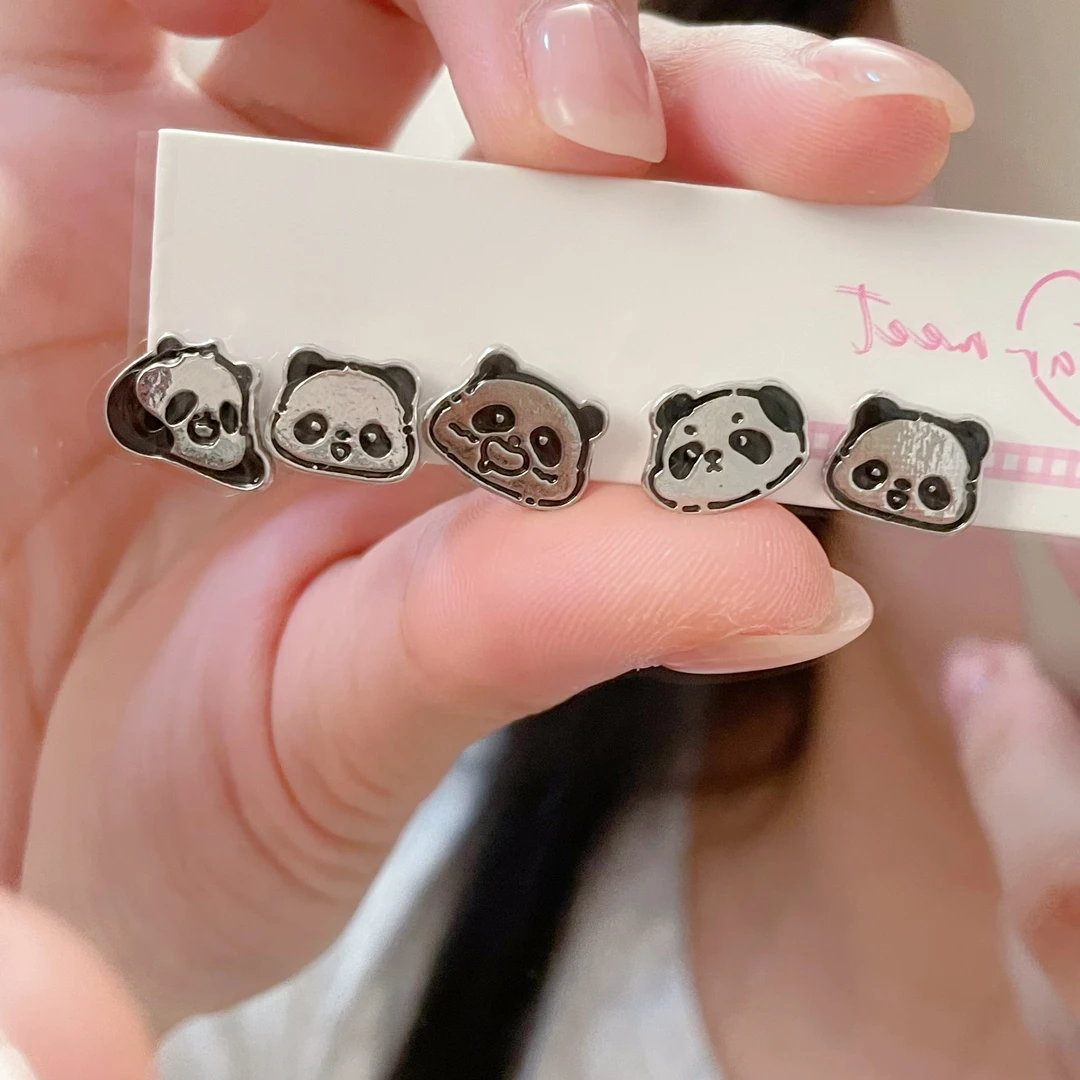 铜合金耳饰 D2179 S925银针原创设计可爱国宝创意可爱百搭耳饰