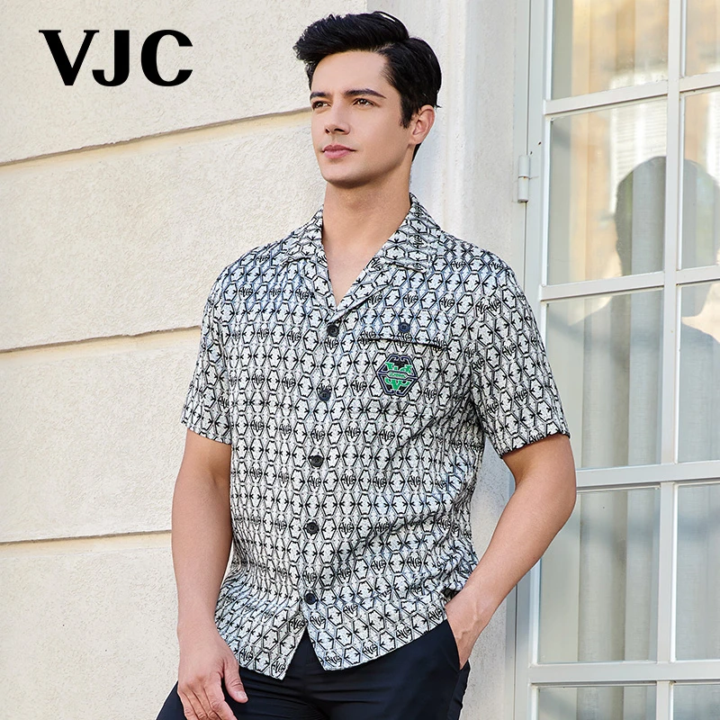 VJC/威杰思2025夏季新款男装时尚提花翻领短袖衬衫百搭B24BB1120