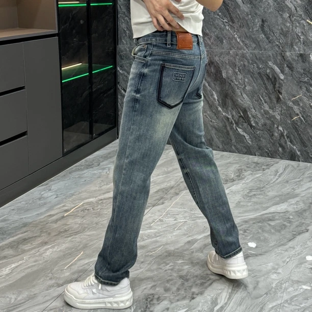 50109-男士时尚欧货修身小直筒弹力水洗蓝色复古潮流牛仔裤长裤